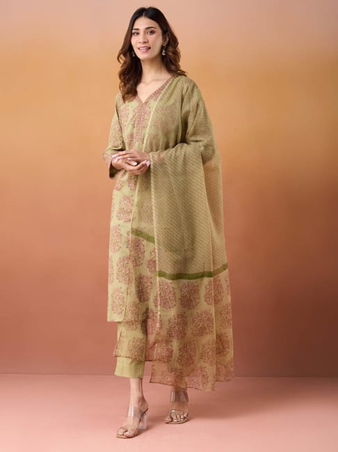 Buy Fabindia Green Cotton Printed Kurta Set Online Tata CLiQ