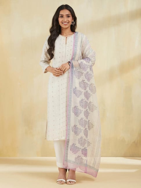 Fabindia White Cotton Silk Hand Block Printed Dupatta-image-22