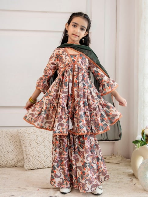 Cutiediva Girls Multi Printed Kurta & Sharara With Dupatta Set-picture-41