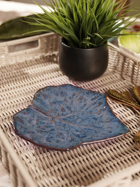 Pure Home and Living Dark Blue Ceramic Leaf Shaped Platter-picture-34