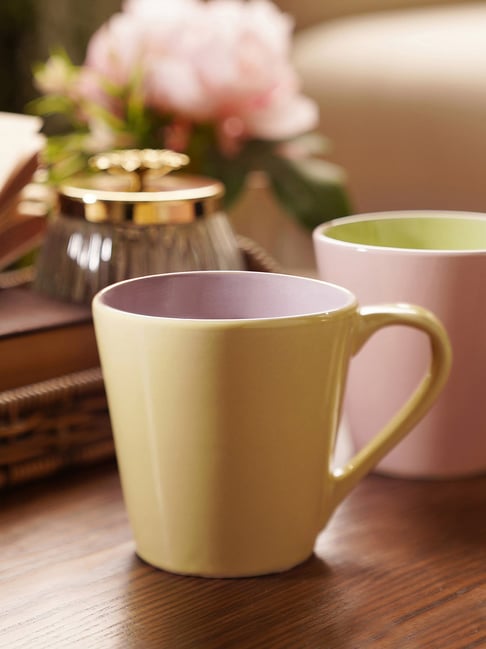 Pure Home and Living Yellow & Lilac Ceramic Coffee Mugs - Set of 2