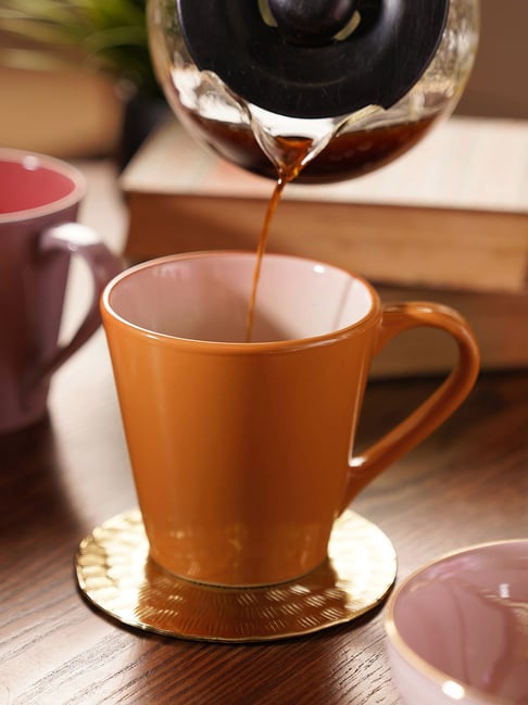 Pure Home and Living Orange & Pink Ceramic Coffee Mugs - Set of 2