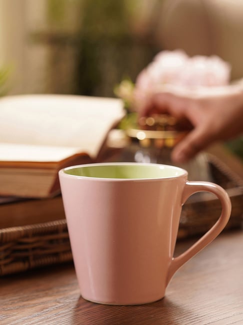 Pure Home and Living Pink & Green Ceramic Coffee Mugs - Set of 2