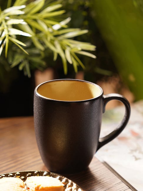 Pure Home and Living Black & Yellow Ceramic Coffee Mugs - Set of 2