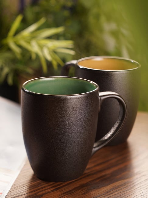 Pure Home and Living Black & Green Ceramic Coffee Mugs - Set of 2