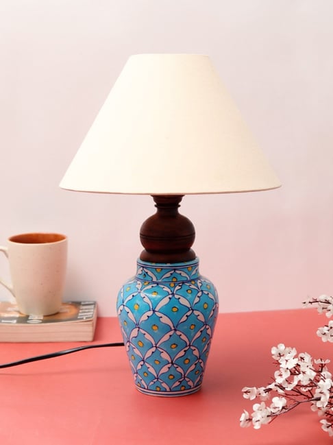 Unravel India Multicolor Ceramic Matka Decorative Lamp with White Shade-picture-28