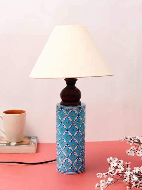 Unravel India Multicolor Ceramic Cylindrical Decorative Lamp with White Shade-picture-12