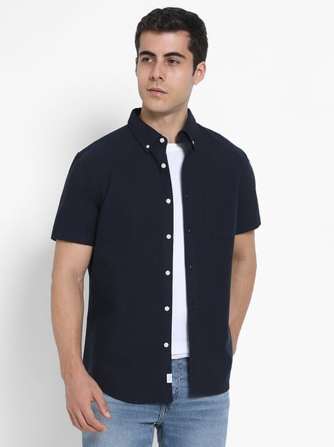 American Eagle Navy Cotton Slim fit Solid Shirt-picture-47
