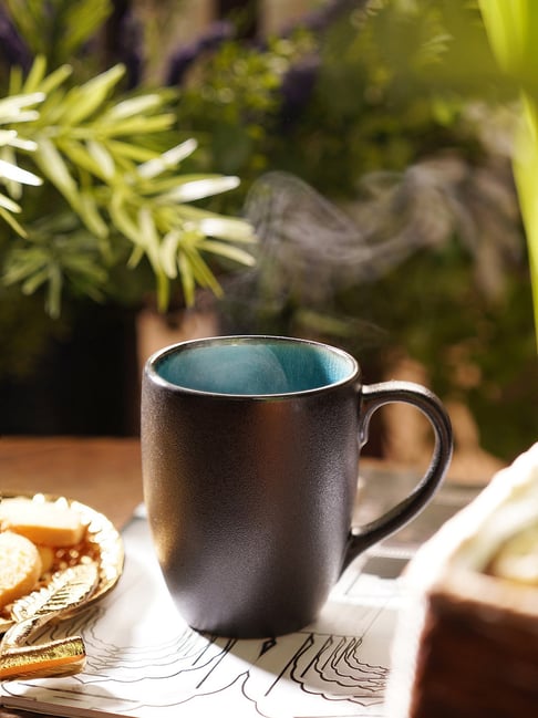 Pure Home and Living Black & Blue Ceramic Coffee Mugs - Set of 2