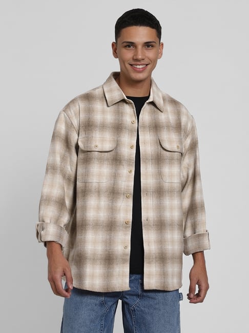 American Eagle Beige Regular fit Checks Shirt-picture-30