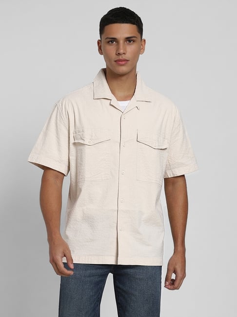 American Eagle Beige Cotton Regular fit Textured Shirt-picture-40