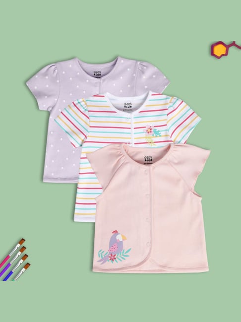 MINIKLUB White, Pink Purple New Born And Baby Girls Short Sleeve Front  Open Vest