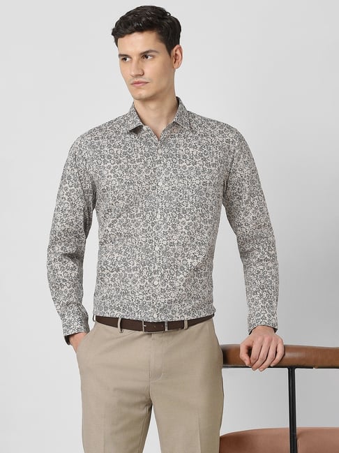 Buy Peter England Grey Cotton Regular fit Print Shirt (Work) for
