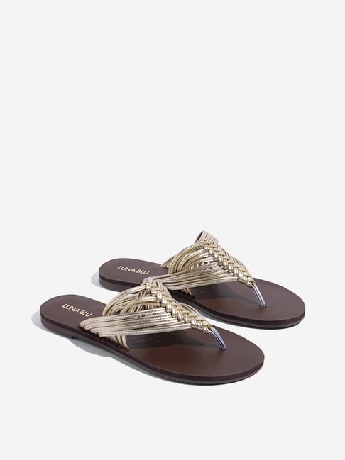 LUNA BLU by Westside Gold Woven Thong-Strap Sandals