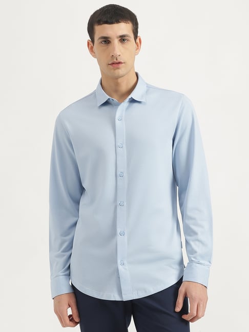 united colors of benetton blue slim fit shirt