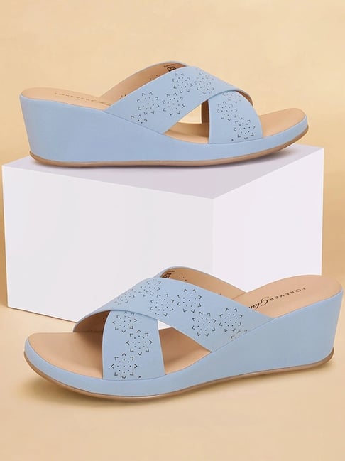 Forever Glam by Pantaloons Women's Blue Cross Strap Wedges-picture-35