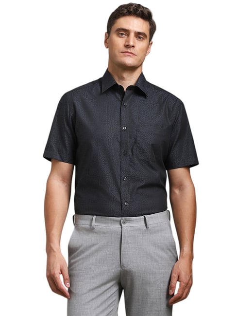 Louis Philippe Black Cotton Regular Fit Printed Shirt-picture-41