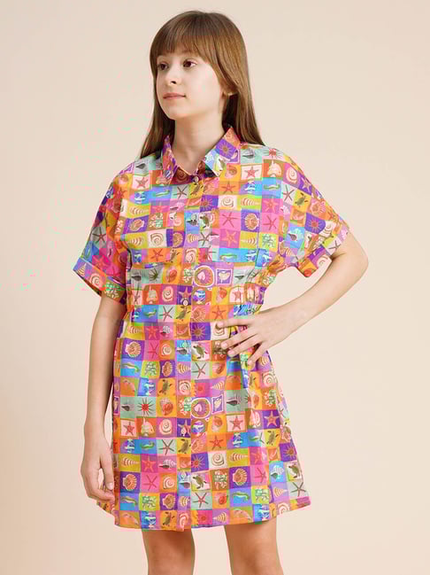 VERO MODA GIRL Sachet Pink Abstract Fit & Flare Dress