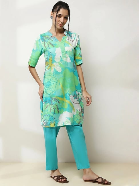 Rangriti Teal Regular Fit Printed Kurta-picture-28