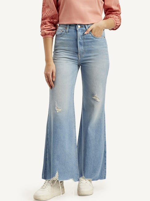 Levi's Light Blue Cotton Slim Fit Distressed Jeans-picture-24