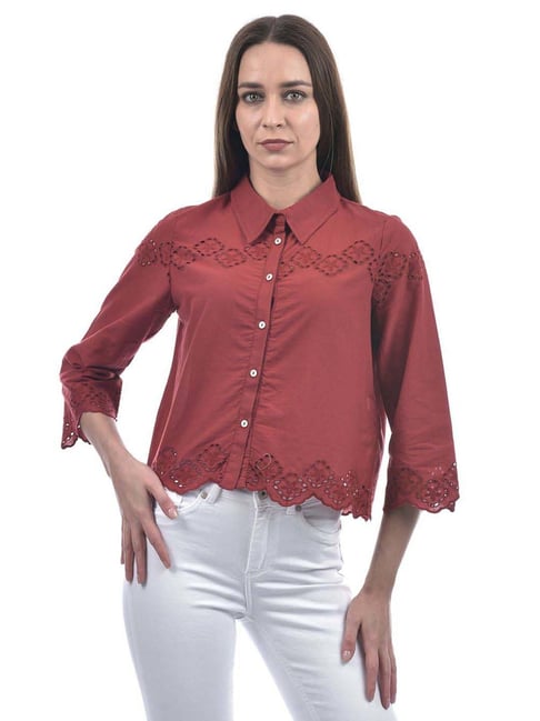 Only Tibetan Red Regular Fit Self Pattern Shirt-picture-47