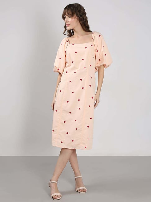 Vero Moda Cream Cotton Straight Fit Printed Dress-picture-19