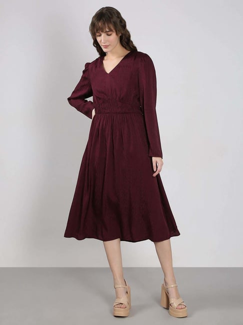 Vero Moda Maroon Fit And Flare Dress