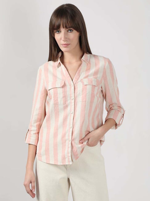 Vero Moda White Cotton Linen Regular Fit Striped Shirt-picture-27