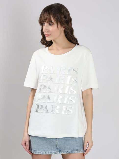 Vero Moda White Cotton Regular Fit Printed T-Shirt-picture-36