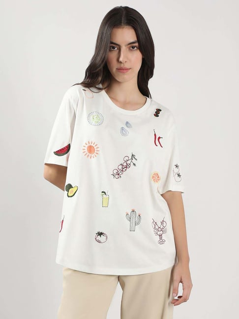 Vero Moda White Cotton Regular Fit Printed T-Shirt-picture-38
