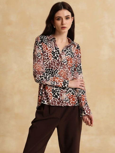 KAZO Brown Print Relaxed Fit Shirt-picture-37