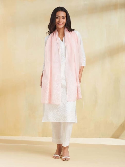 Fabindia Soft Pink Regular Fit Embroidered Stole-image-29