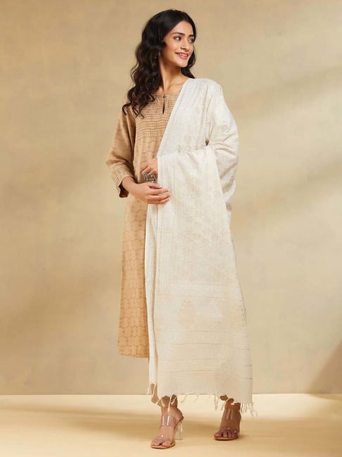 Fabindia White Cotton Regular Fit Printed Dupatta-picture-27