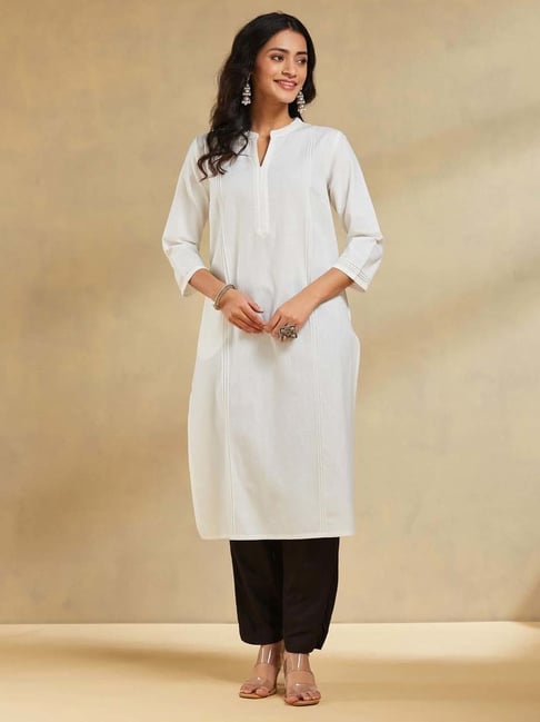 Fabindia White Cotton Regular Fit Kurta-picture-40