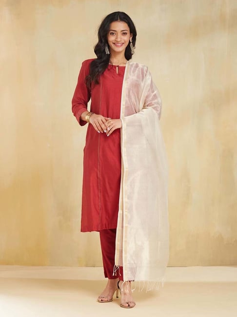 Fabindia White Regular Fit Dupatta-image-28