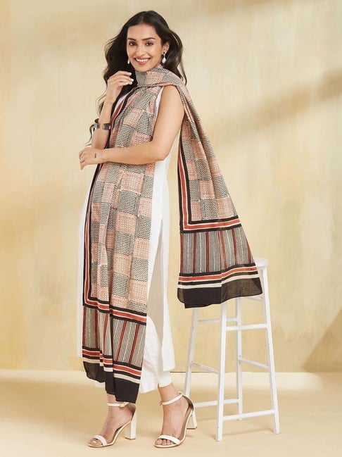 Fabindia Beige Cotton Regular Fit Printed Dupatta-picture-24