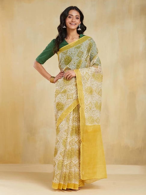 Fabindia Yellow Regular Fit Printed Saree-picture-48