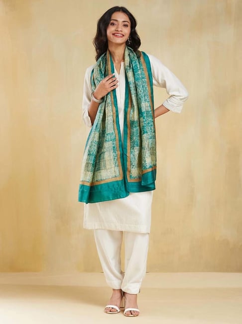 Fabindia Green Regular Fit Printed Stole-image-25