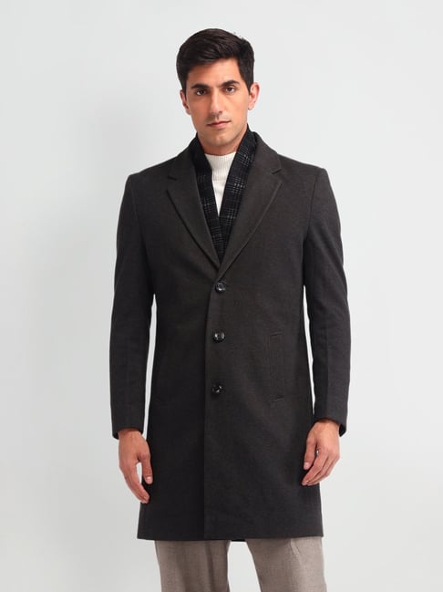 Arrow Sport Black Regular Fit Self Pattern Overcoat-picture-16