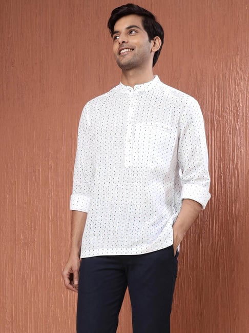 Fabindia White Cotton Slim Fit Printed Shirt-picture-33