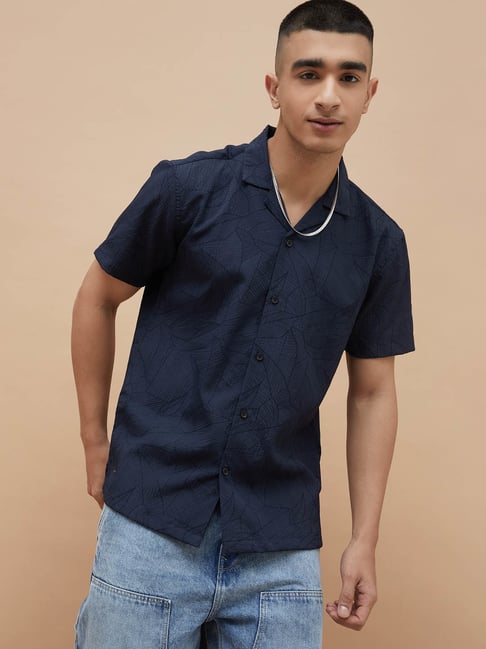 Forca By Lifestyle Navy Regular Fit Embroidered Shirt-picture-23