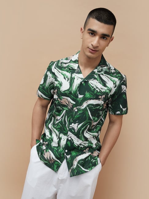 Forca By Lifestyle Green Regular Fit Abstract Shirt-picture-14