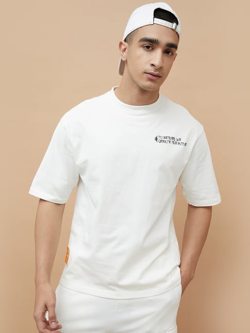 Kappa White Cotton Regular Fit Printed T-Shirt