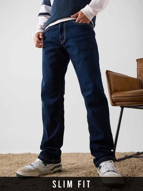 The Souled Store Blue Cotton Regular Fit Jeans