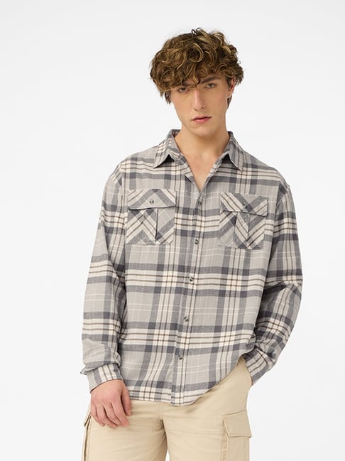 The Souled Store Grey Cotton Regular Fit Checks Shirt-picture-37