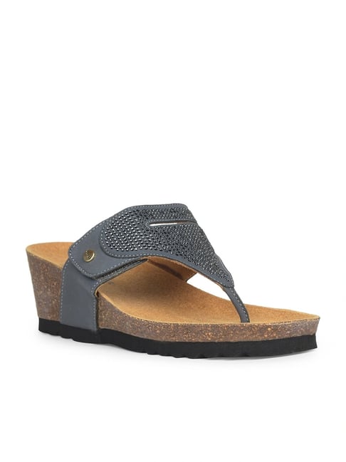 Scholl by Bata Women's Blue Thong Wedges-picture-22