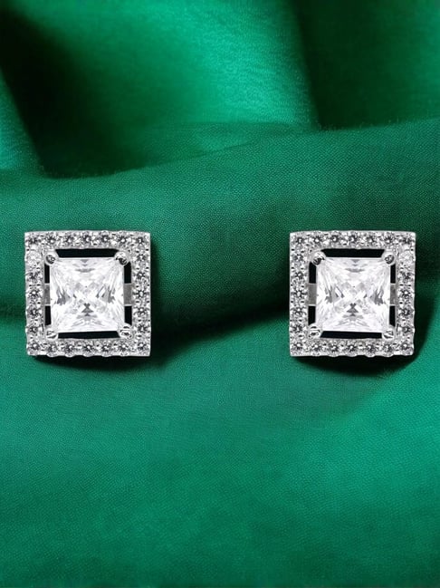 crash.club by CKC 925 Sterling Silver Princess-Cut White Gemstone Halo Stud Earrings-picture-23