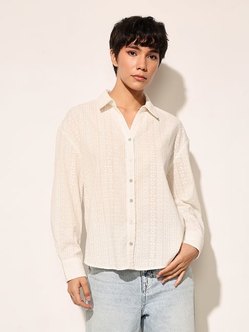 Only White Cotton Self Shirt-picture-20