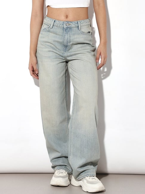 Only Blue Cotton Solid Jeans