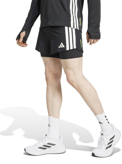 Adidas Black Slim Fit Striped Sports Shorts